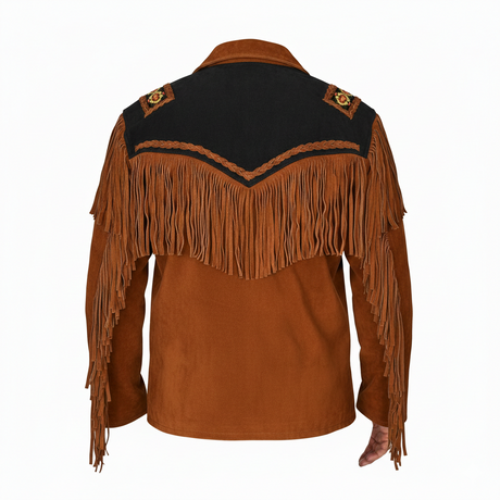 Men’s Suede Fringe Jacket – Western Cowboy Native American Style Leather Outerwear Coat