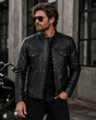 Black sheep Leather Mandarin Collar Shirt - Leather Shirt - Front View