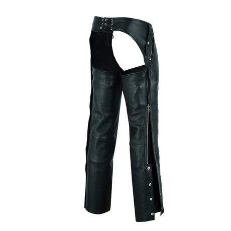 NKD Heavy Buffalo Leather Lined Motorcycle Riding Biker Chap-Black