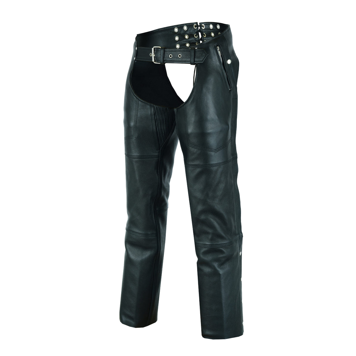 NKD Heavy Buffalo Leather Lined Motorcycle Riding Biker Chap-Black