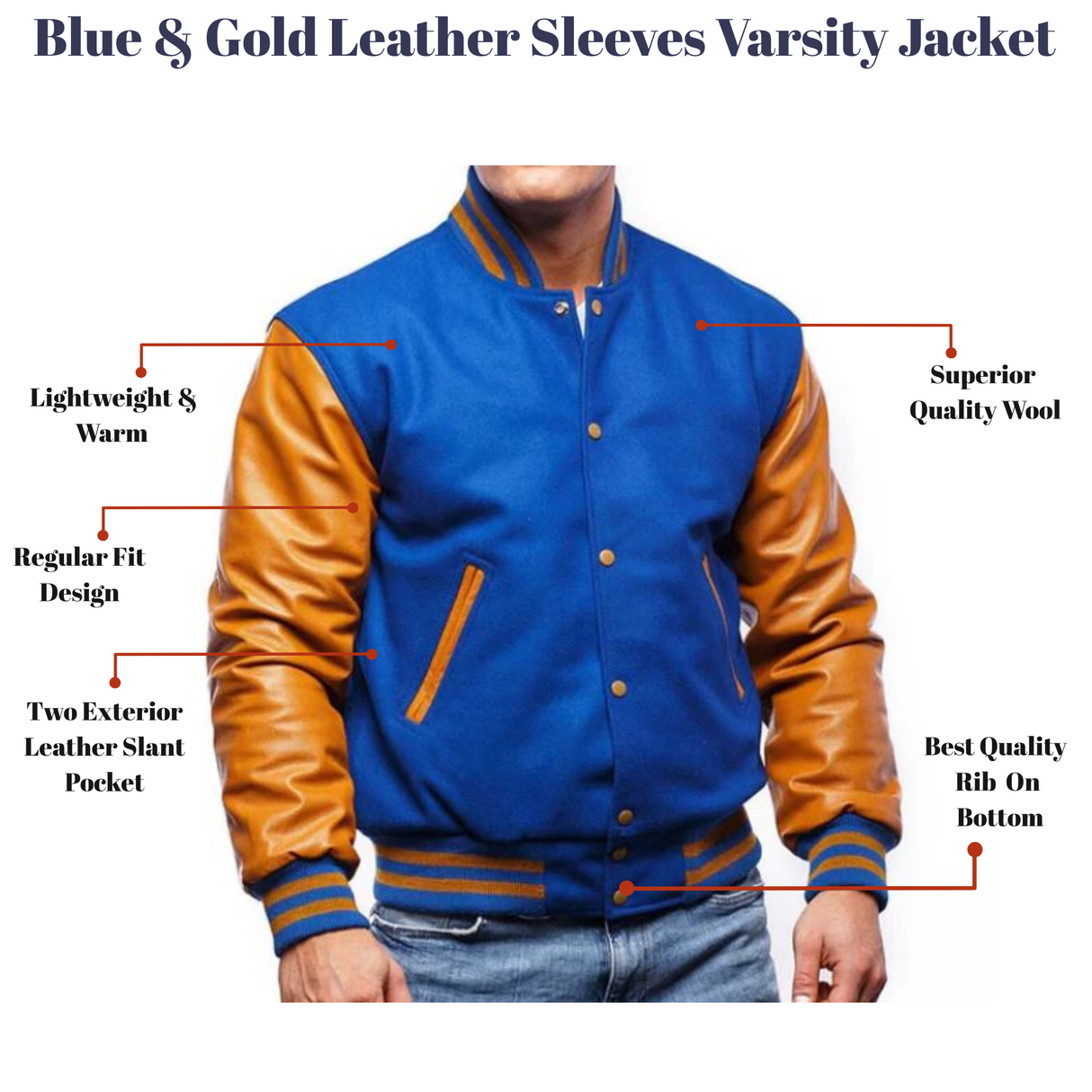 Blue & Gold Leather Sleeves Varsity Jacket