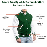Green Wool & White Sleeves Leather Letterman Jacket