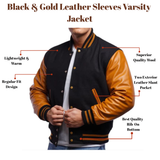 Black & Gold Leather Sleeves Varsity Jacket
