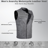 Men's  Anarchy Motorcycle Biker Club Concealed Carry Outlaws Leather Vest