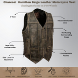 Men's Roulette Distressed Brown 7 Pocket Motorcycle Leather Vest