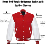 Men's Letterman Varsity Jacket Leather Sleeves - Red