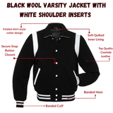 Black Wool Varsity Jacket With White Shoulder Inserts