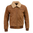 Men's Suede Leather Vintage Bomber Jacket With Shearling Collar - Men leather jackets - Front View