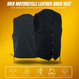 BLACK DENIM Men's Classic Denim Vest Black Motorcycle Easy Biker Patch Sewing, Side Lacing Western Cut