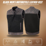 Men's Distressed Brown Black Cross Stitch Club Style Denim Vest.