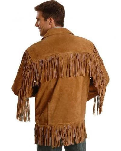 Premium Men’s Western Cowboy Jacket – Suede Fringe with Native American Beadwork
