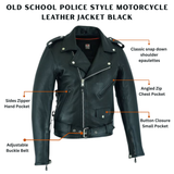 Old School Motorcycle Leather Jacket – Classic Black Police Style Biker Jacket
