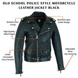 Old School Motorcycle Leather Jacket – Classic Black Police Style Biker Jacket