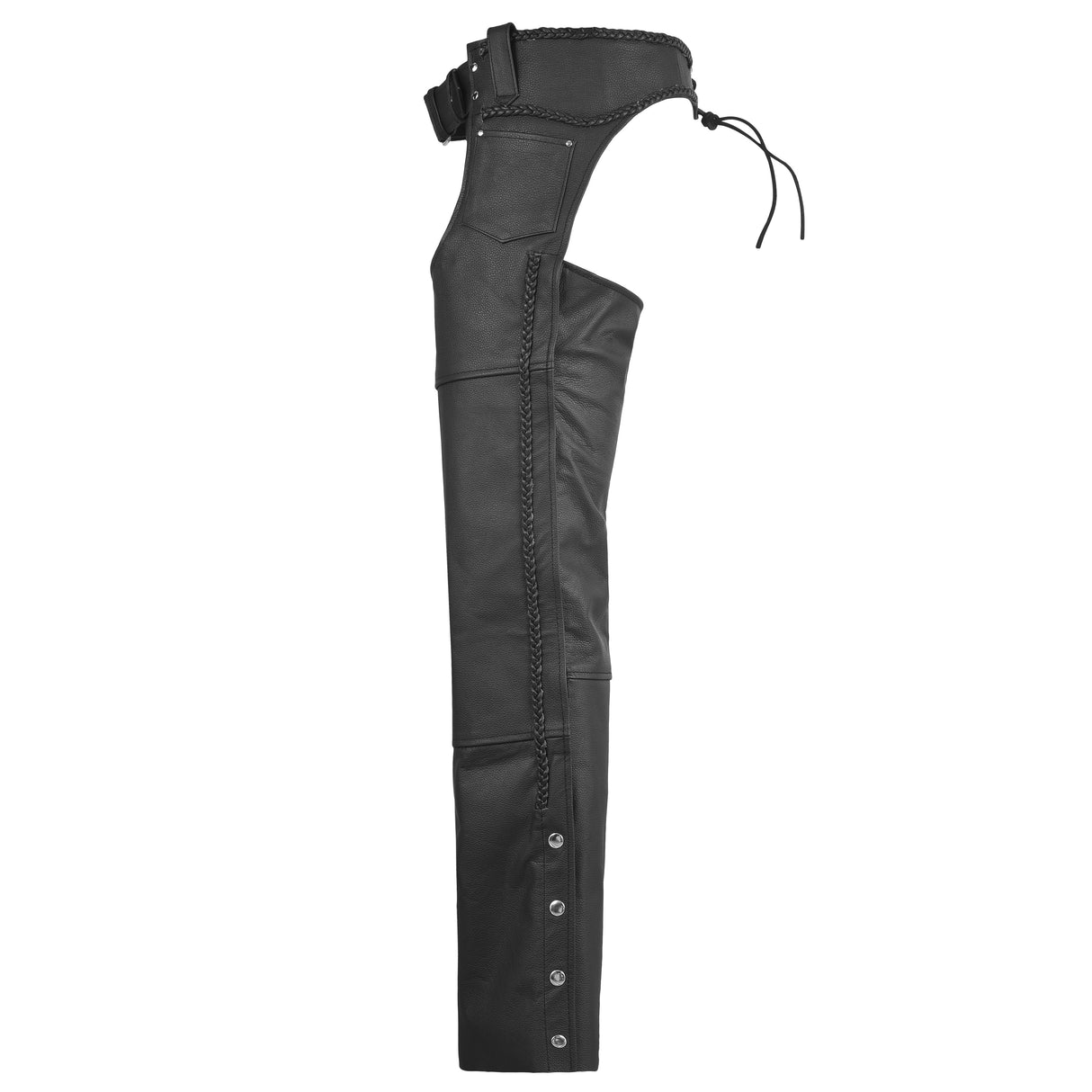 Classic Black Braided Style Leather Motorcycle Chap for Riding Easy Fit