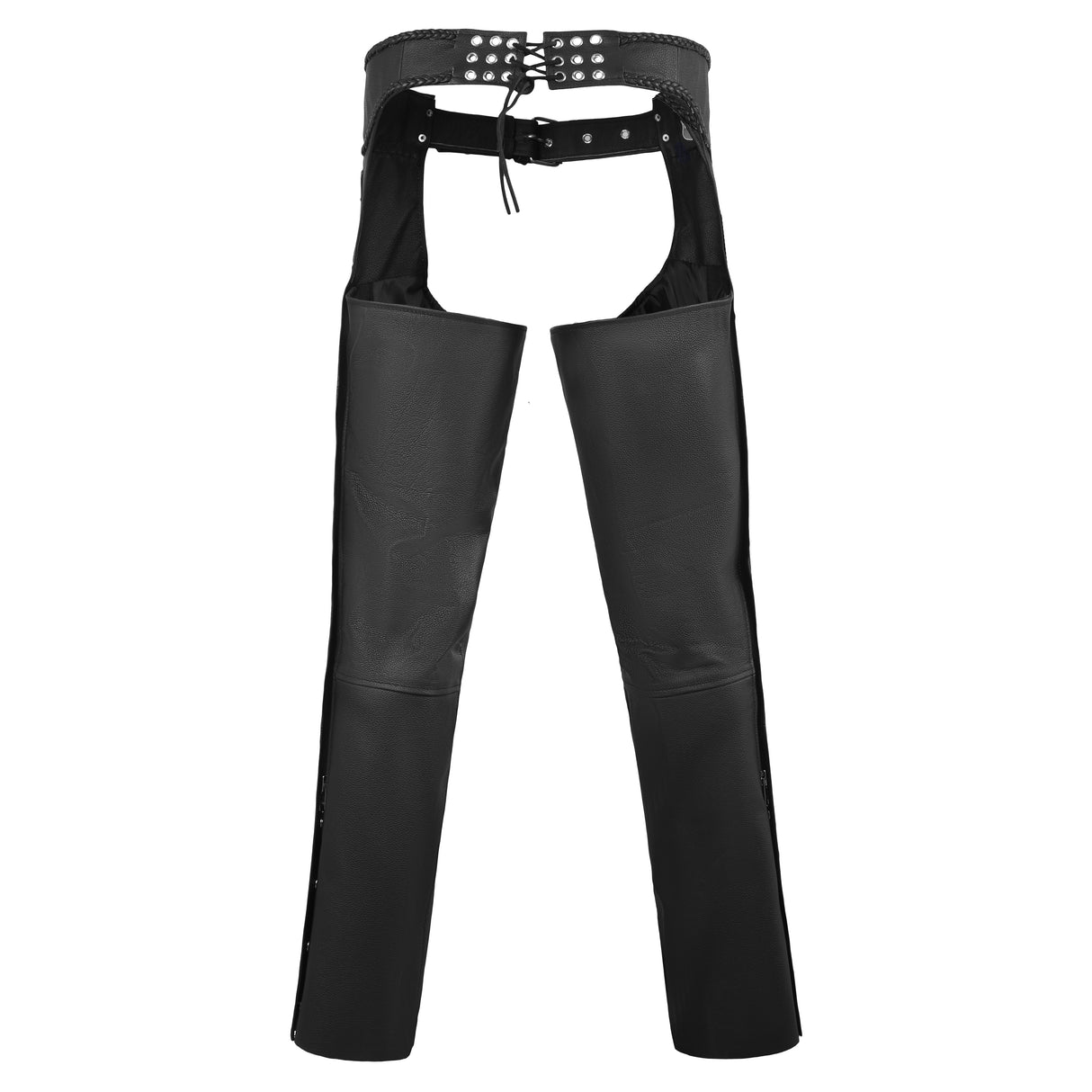Classic Black Braided Style Leather Motorcycle Chap for Riding Easy Fit