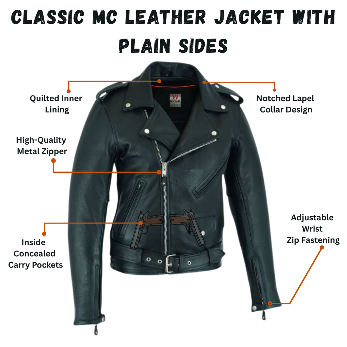 Classic MC Leather Jacket with Plain sides