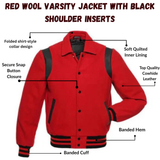 Black Wool Varsity Jacket With Red Shoulder Inserts