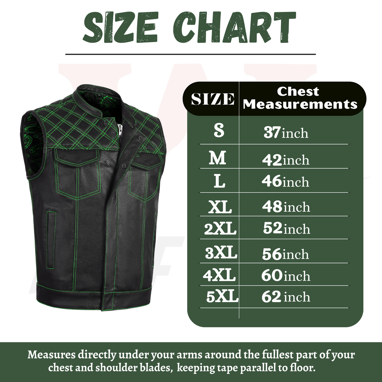 Men's Leather Green Cross Stitch Club Style Cow Natural Leather Vest