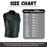 Men's Black Outlaw Leather Club Zipper/Snap Inside Gun Pockets Leather Vest