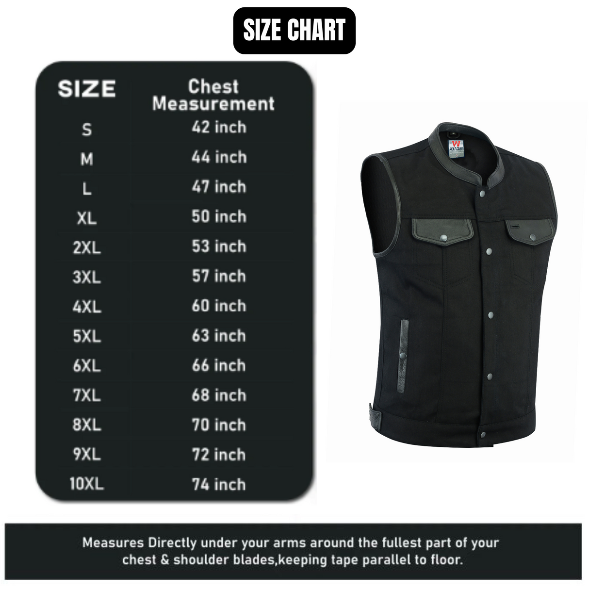 Biker Denim Club Style Anarchy BLACK Vest with Conceal Carry Pockets both sides