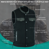 Men's Motorcycle Denim OUTLAW SOA Club Style Vest with Side Laces (WC58612BLACK)