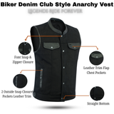 Biker Denim Club Style Anarchy BLACK Vest with Conceal Carry Pockets both sides