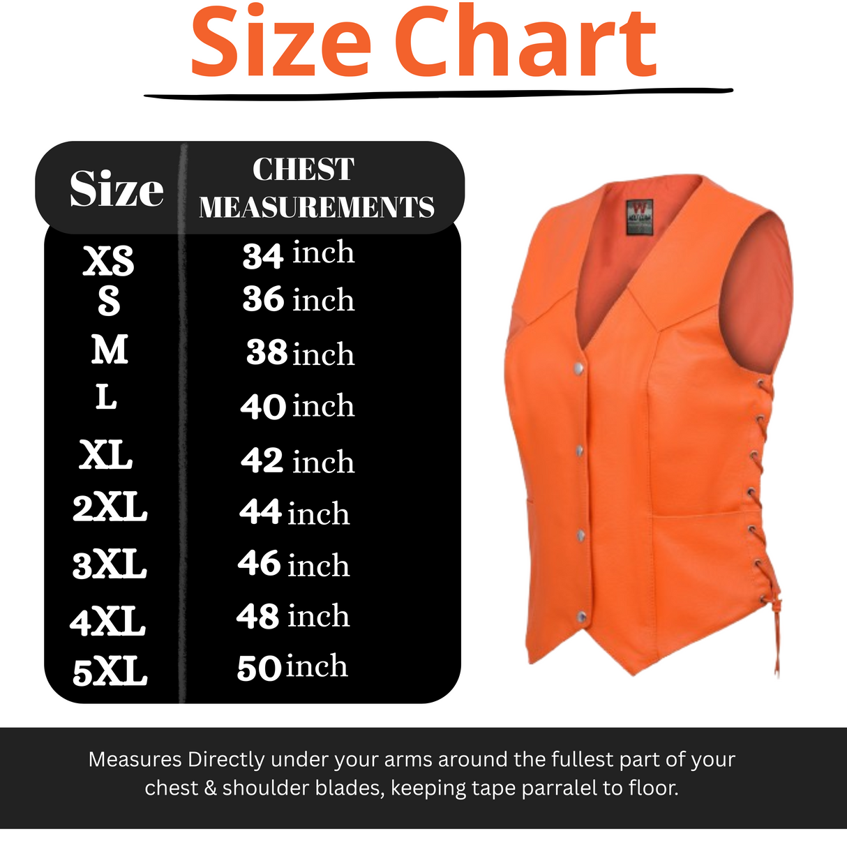 Women's Orange Motorcycle Leather Vest