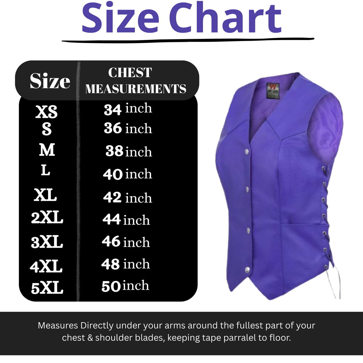 Women's Purple lace up side Motorcycle clubs Leather Vest