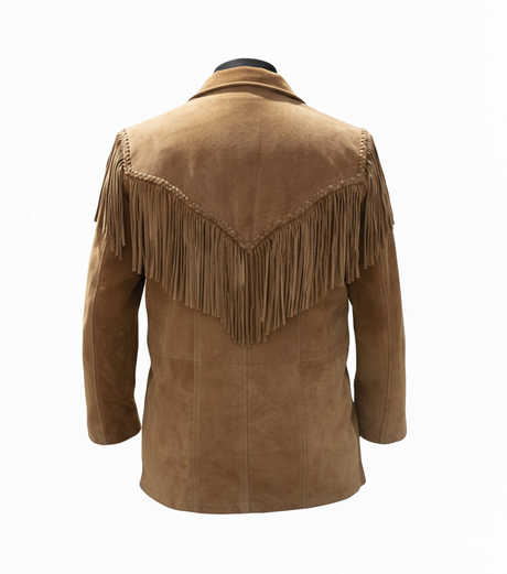 Men’s Western Cowboy Suede Fringe Jacket – Native American Style Leather Coat