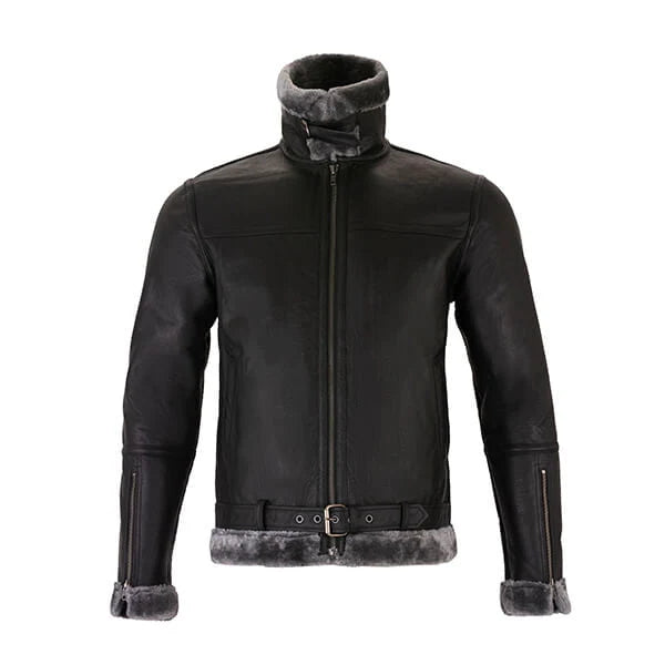 Genuine Sheepskin Leather RAF Flight Aviator B3 Bomber Jacket With Fur Wool Lining