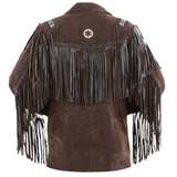 Men’s Genuine Suede Leather Western Cowboy Fringe Jacket – Beaded Native American Style