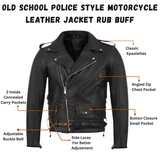Old School Police Style Motorcycle Leather Jacket Rub Buff
