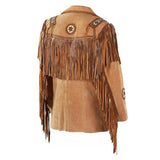 Men’s Vintage Western Fringe Jacket with Suede Leather & Beaded Design