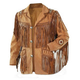 Men’s Vintage Western Fringe Jacket with Suede Leather & Beaded Design