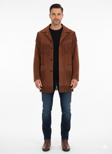 Men’s Western Suede Leather Fringe Cowboy Jacket with Native American Beaded Detailing