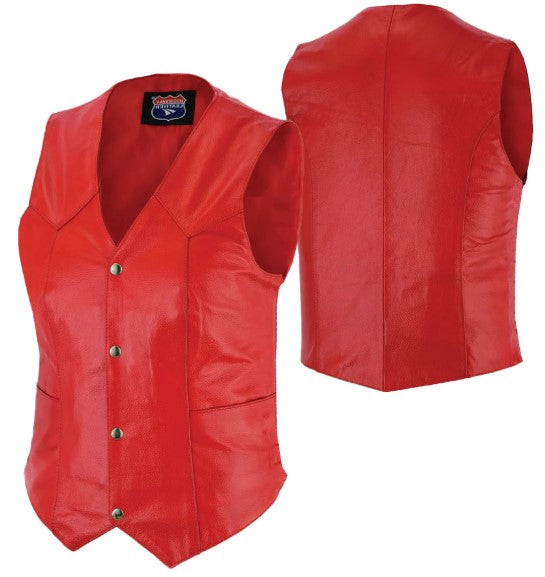 Ladies Women soft leather Red biker motorcycle vest black concealed carry