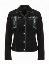 Women’s Black Suede Western Fringe Jacket with Beads – Cowboy Style