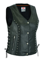 WCWV15841NKD Naked Women's Lace up side leather motorcycle vest