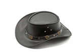 Premium Waterproof Genuine Black Leather Cowboy Hat Western Style