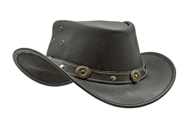 Premium Waterproof Genuine Black Leather Cowboy Hat Western Style