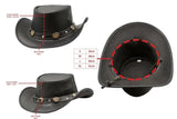 Premium Waterproof Genuine Black Leather Cowboy Hat Western Style