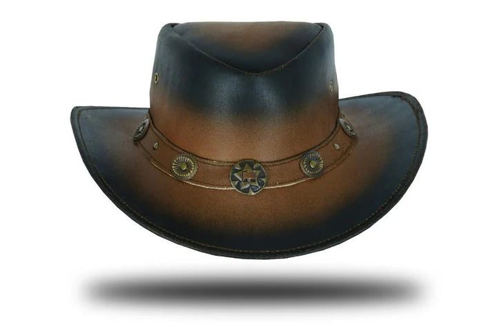 Large Brim Dual-Tone Genuine Cow Leather Unisex Cowboy Hat