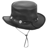 Western-Style Black Leather Top Hat 100% Genuine Leather, Unisex
