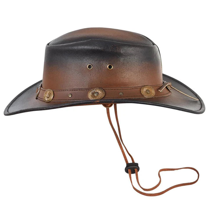 Large Brim Dual-Tone Genuine Cow Leather Unisex Cowboy Hat