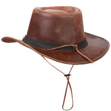 Classic Brown Western Cowboy Hat – Genuine Leather, Unisex Style