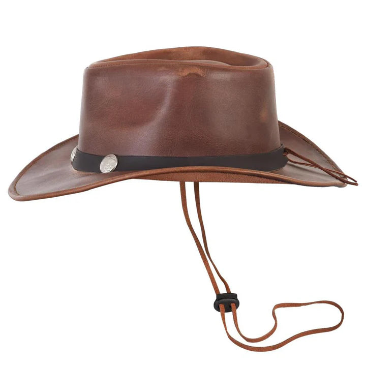 Classic Brown Western Cowboy Hat – Genuine Leather, Unisex Style