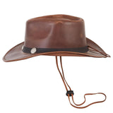 Classic Brown Western Cowboy Hat – Genuine Leather, Unisex Style