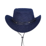 Denim Western Cowboy Hat with Braided Leather Band & Secure Adjustable Chin Strap