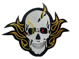 WCEP10 SKULL WITH FLAMES LARGE MOTORCYCLE EMBROIDERY PATCH IRON ON PATCH
