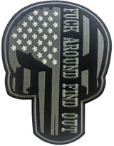 WCEP13 SKULL WITH DARK GREY STRAPS (F**K AROUND MOTORCYCLE PATCH EMBROIDERY IRON ON PATCH